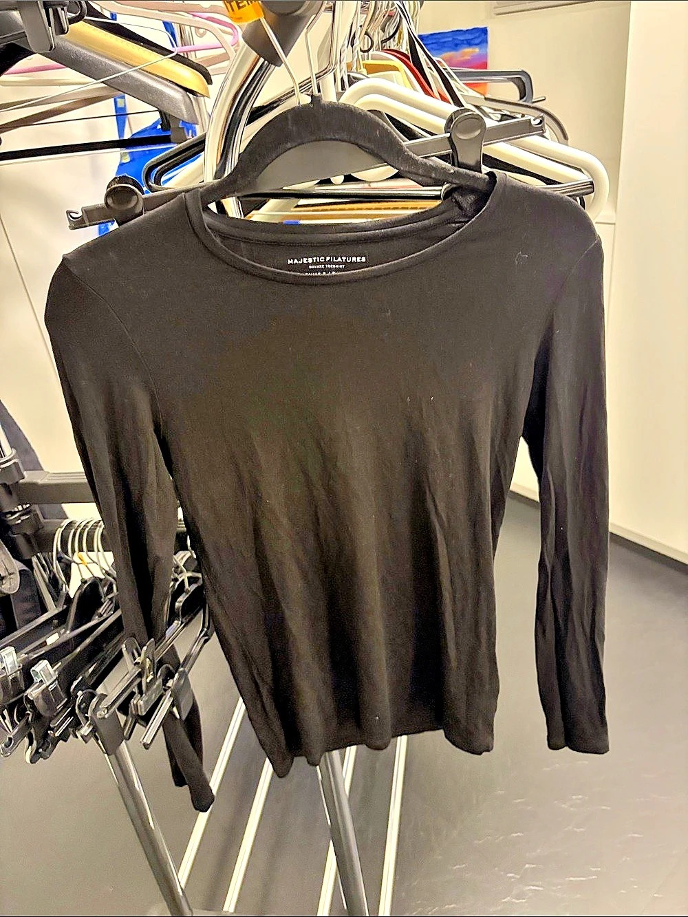 Majestic Filatures Soft Touch Long-Sleeve Crewneck T-Shirt Black Small
